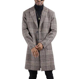 Men's Khaki Winter Single-Breasted Trench Coat with Notched Collar Pockets